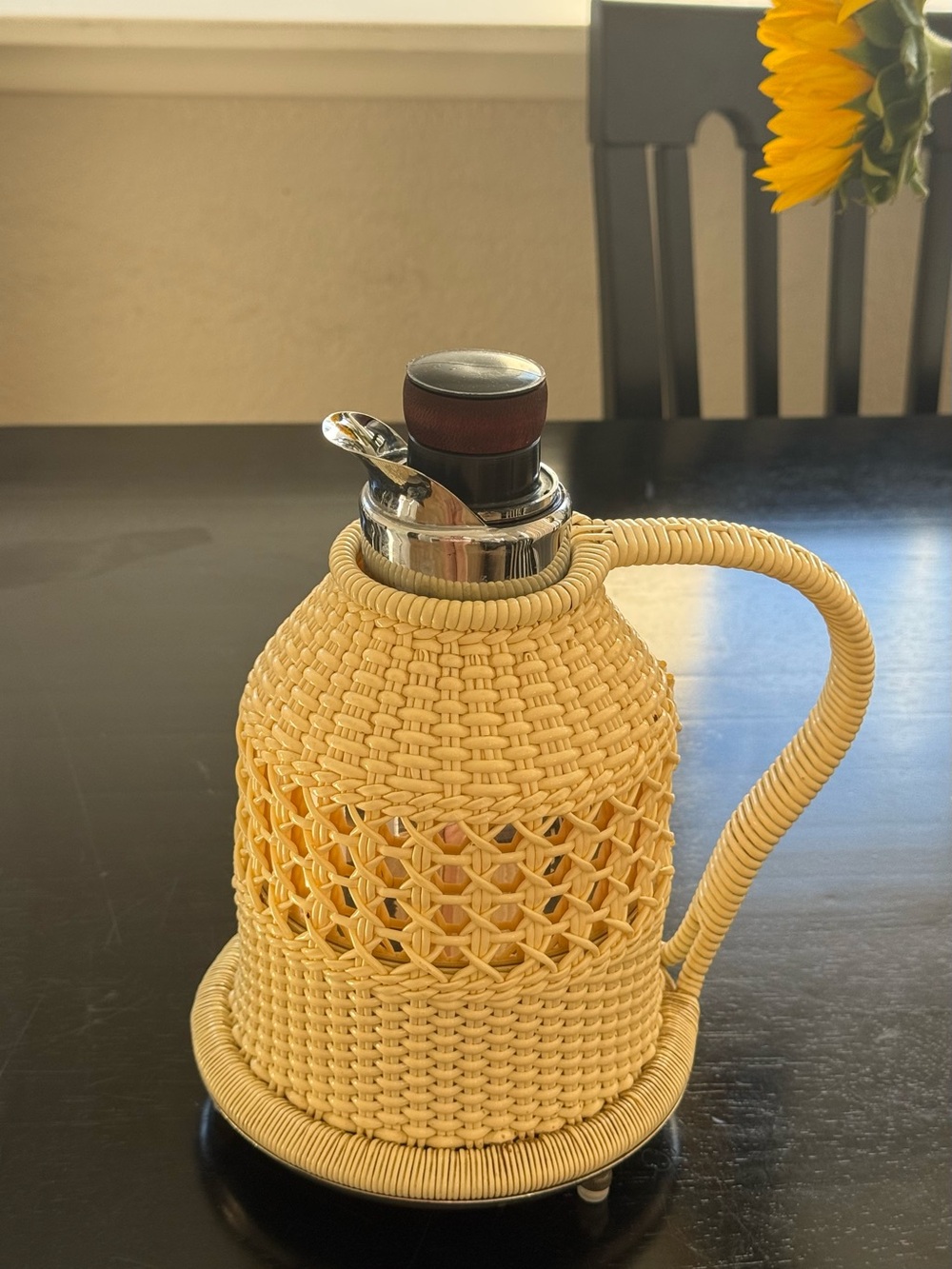 Yellow Woven Rattan Carafe with Stainless Top Thermos in